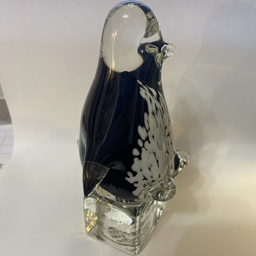 Vintage 2003 Joe Rice Penguin Glass Penguin Paperweight Figurine Black White - Picture 7 of 11